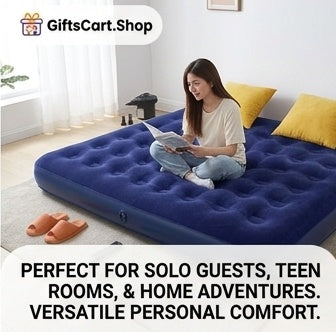 Premium Inflatable Single Air Mattress with Flocked Top & Advanced Coil Tech | GiftsCart.Shop | Solo Camping & Guest Bed