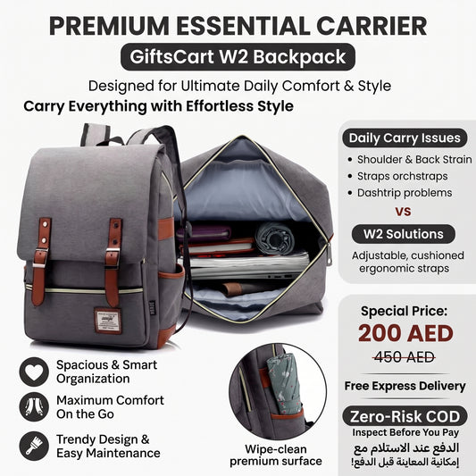 حقيبة الظهر GiftsCart W2: احمل كل شيء بأناقة سهلة وراحة تدوم طوال اليوم