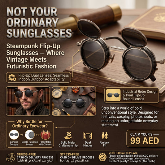 Steampunk Flip-Up Sunglasses – Unique Retro Gift | GiftsCart UAE