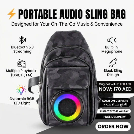 Bluetooth Speaker Sling Bag with Multi-Color LED Lights & FM Radio